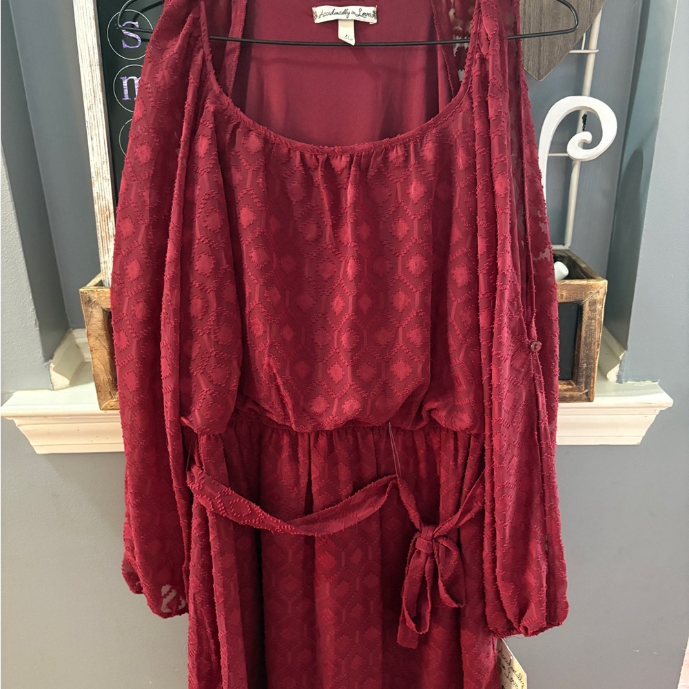 Accidentally In Love Deep Red Long Sleeve Dress